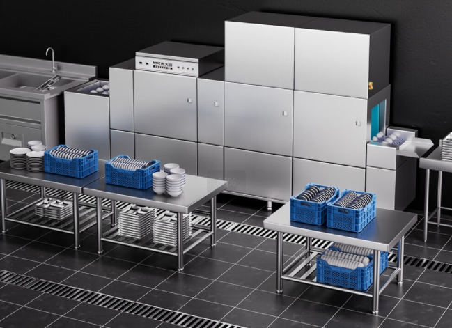 中小学食堂餐具堆积如山？智能长龙洗碗机，高效应对清洁挑战！