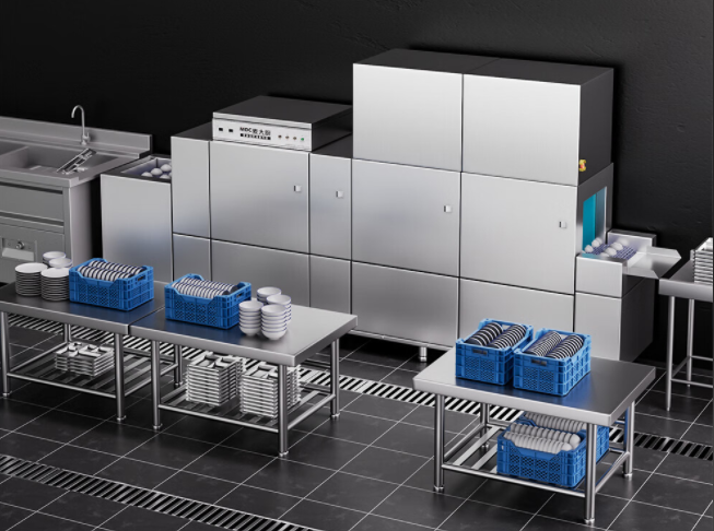 大学食堂高效清洁：大容量长龙洗碗机，满足大量餐具需求